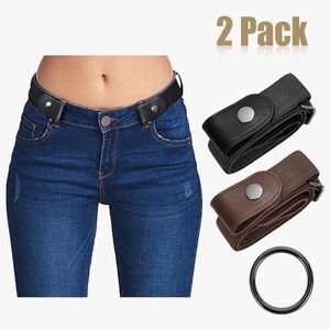 2 No-Show Adjustable Elastic Belts S/M Black & Brown